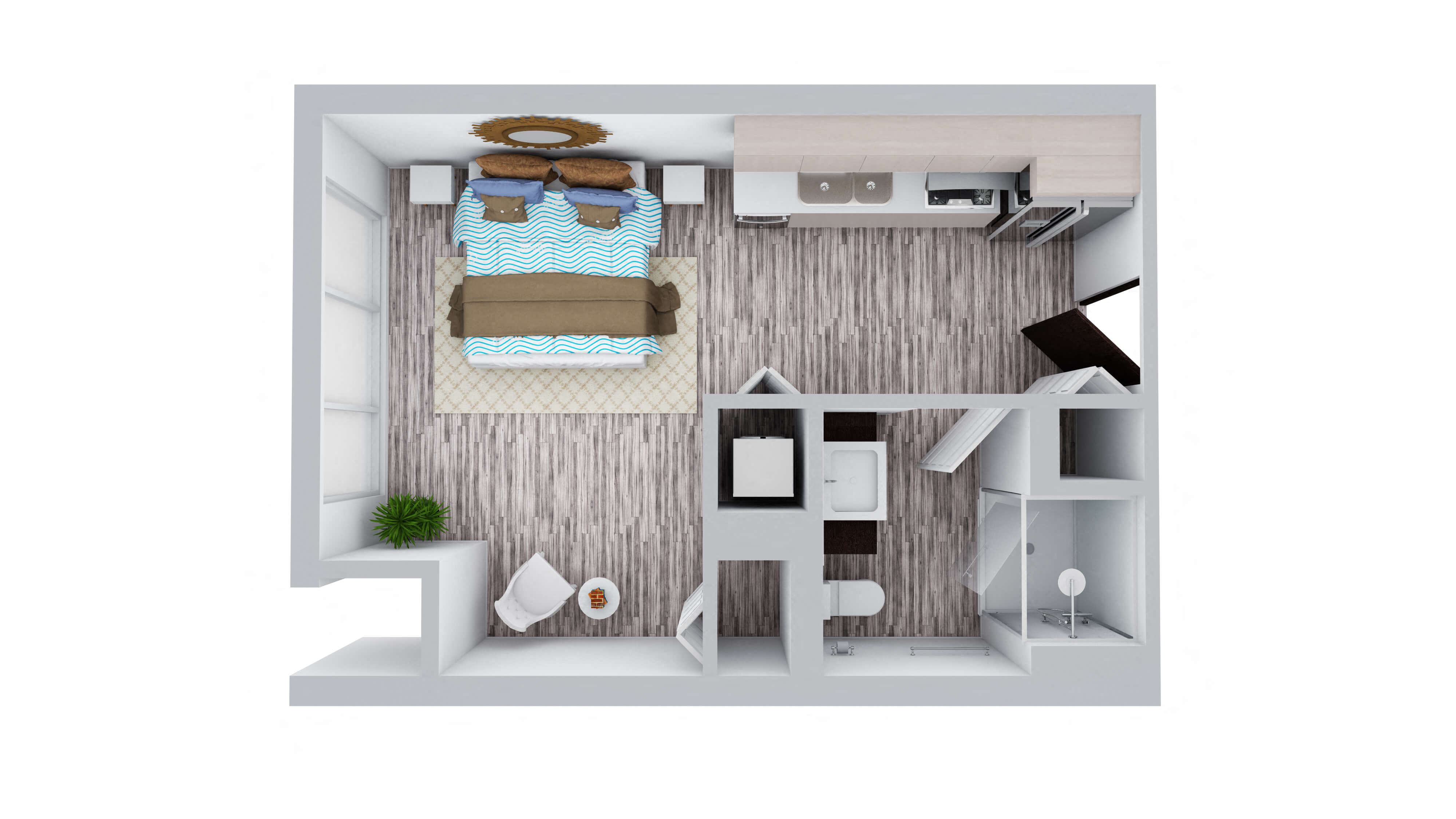 Floor plan for studio, 1 bath, 359 sqft